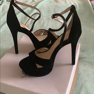 Black velvet platform sandals